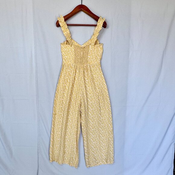 Reformation Moore Lily Butter Yellow Ruffle Srap Wide Leg Jumpsuit Size 10 - Picture 8 of 13